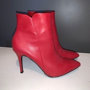 Red Pointed Ankle Boots